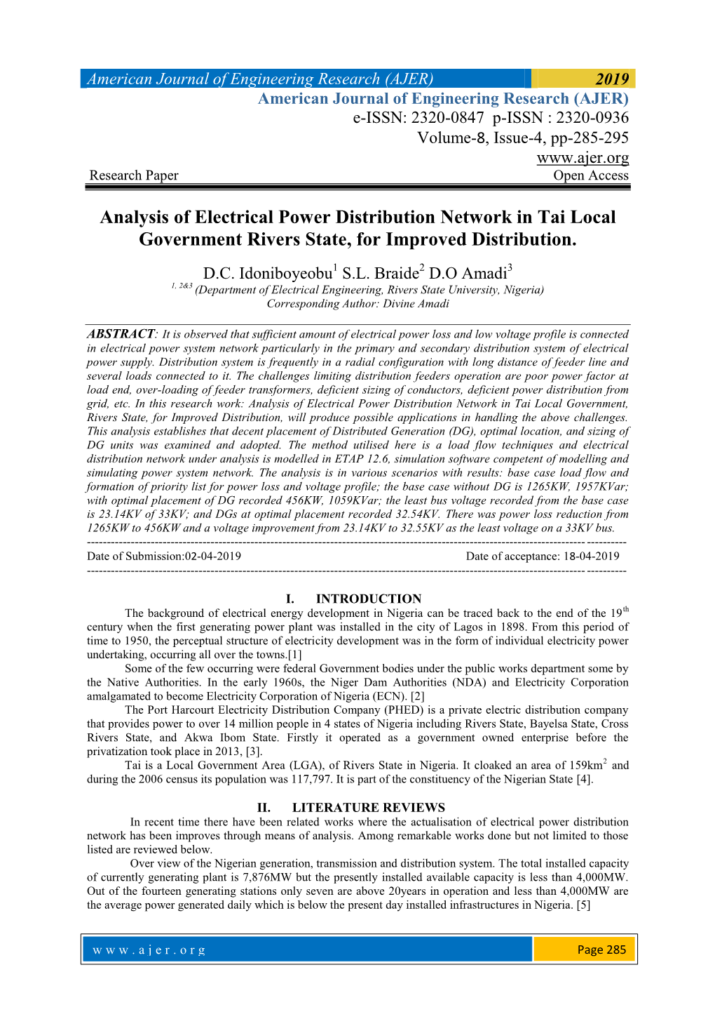 Analysis of Electrical Power Distribution Network in Tai Local Government Rivers State, for Improved Distribution