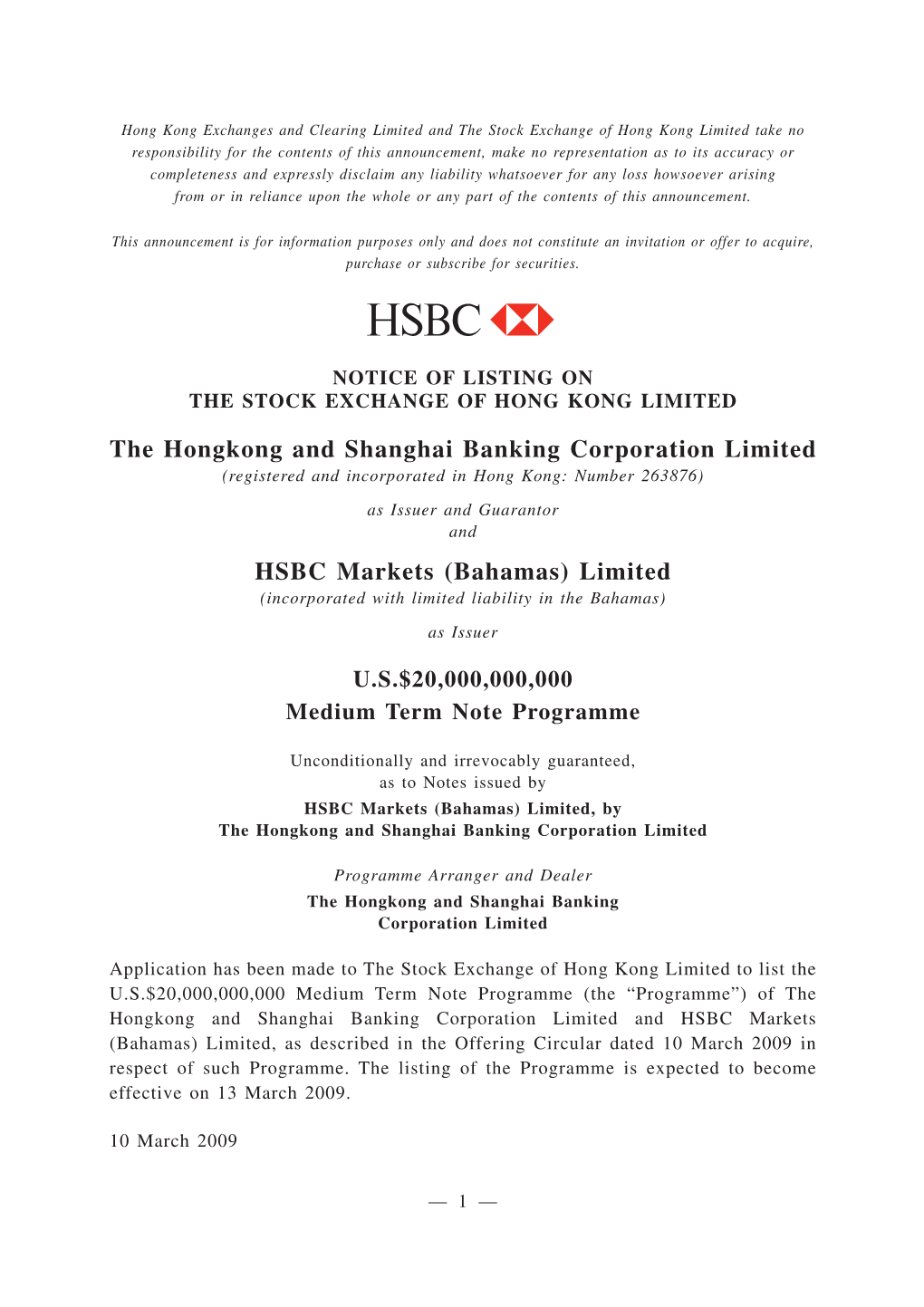 The Hongkong and Shanghai Banking Corporation Limited HSBC Markets
