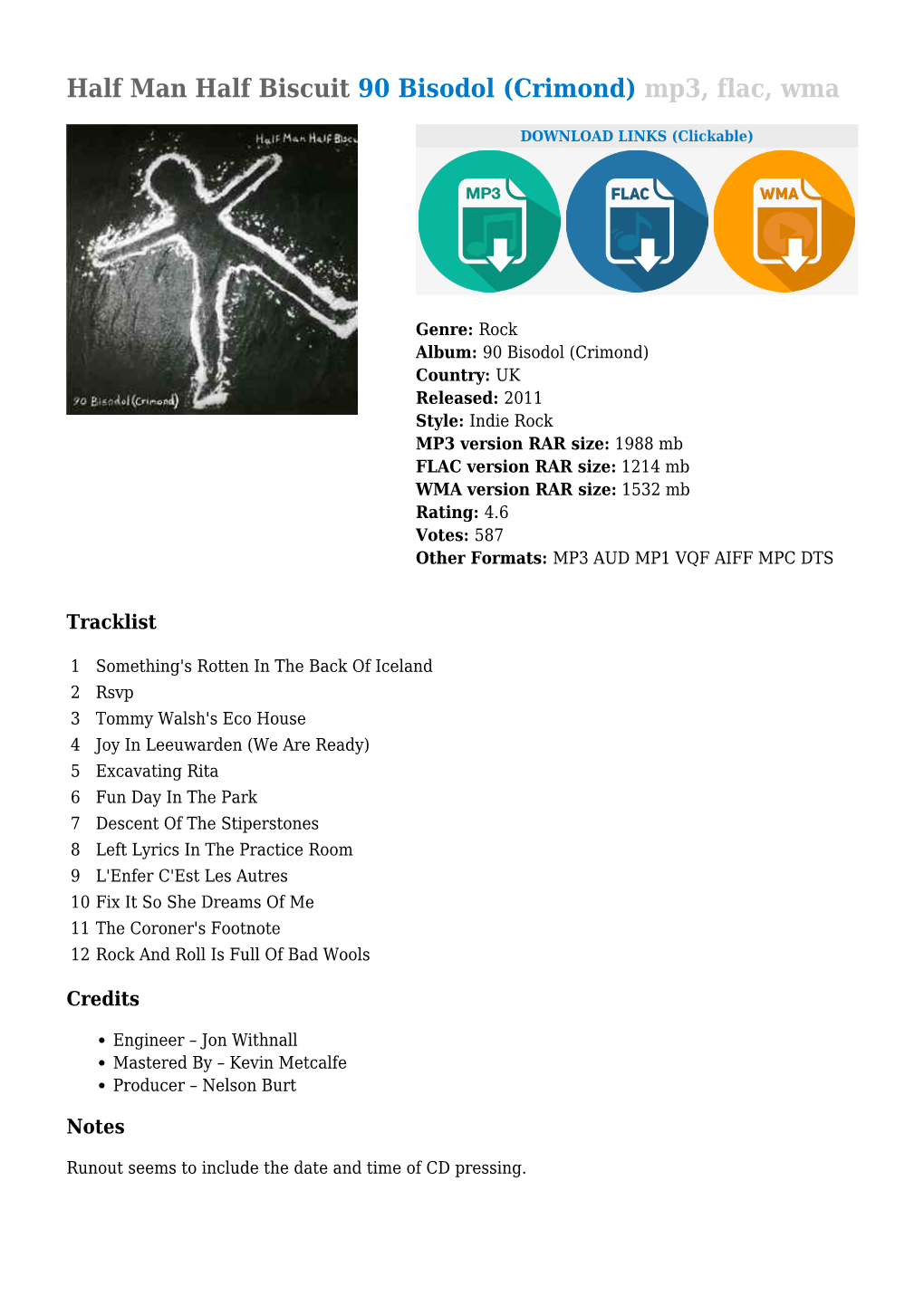 Half Man Half Biscuit 90 Bisodol (Crimond) Mp3, Flac, Wma