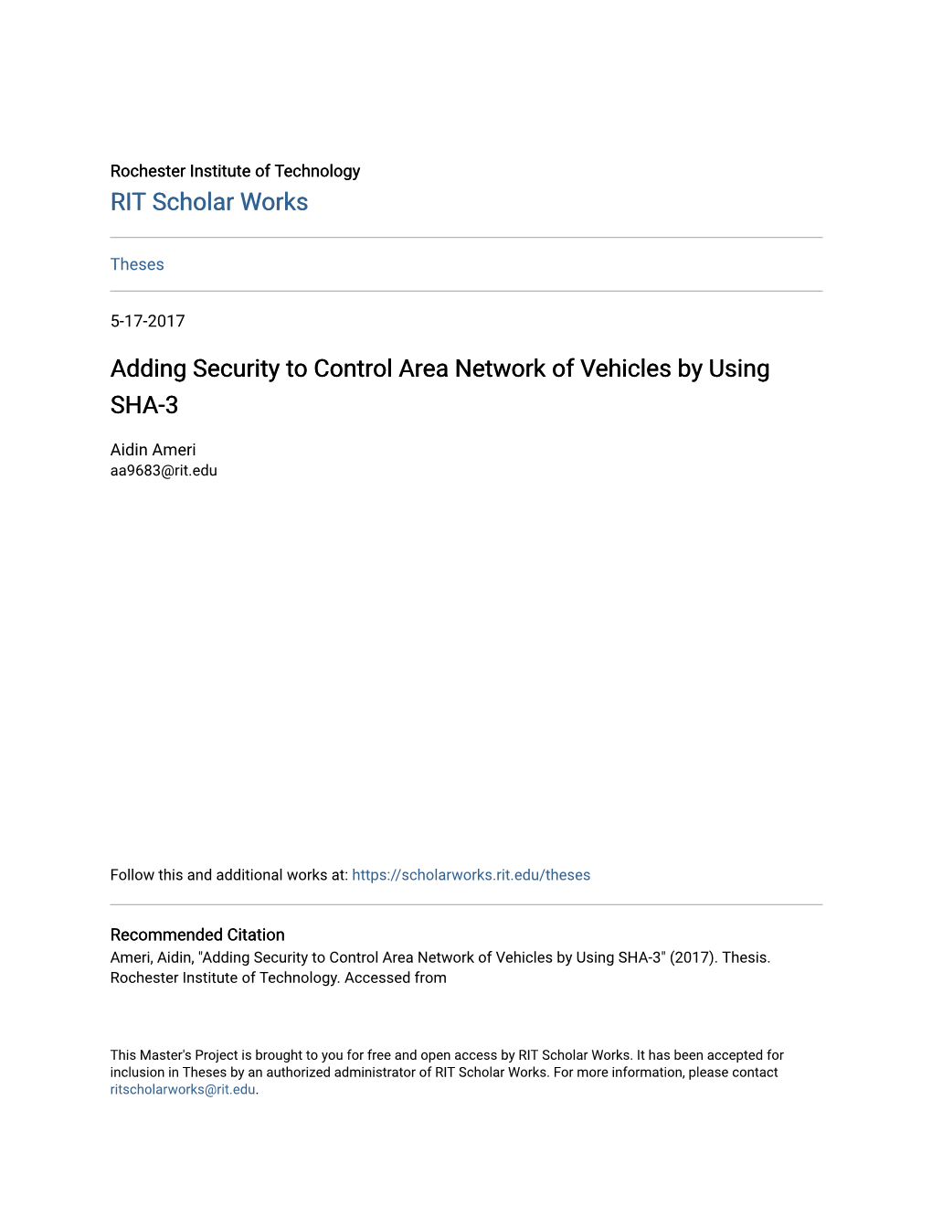 Adding Security to Control Area Network of Vehicles by Using SHA-3