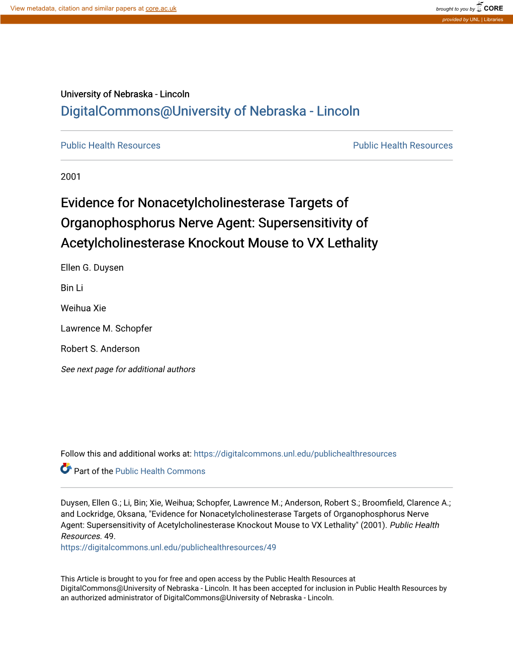 Evidence for Nonacetylcholinesterase Targets of Organophosphorus Nerve Agent: Supersensitivity of Acetylcholinesterase Knockout Mouse to VX Lethality