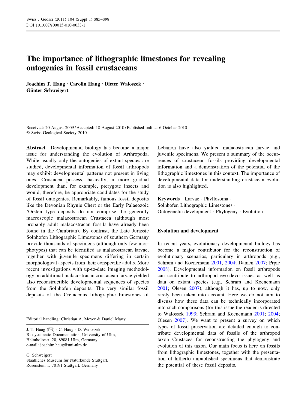 The Importance of Lithographic Limestones for Revealing Ontogenies in Fossil Crustaceans