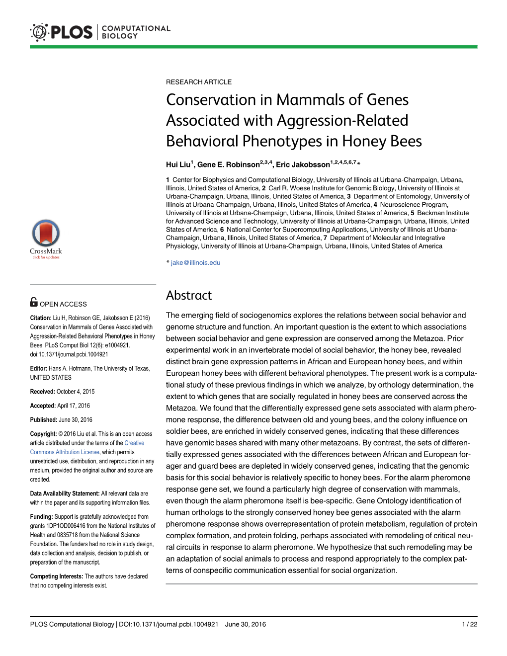 Conservation in Mammals of Genes Associated with Aggression-Related Behavioral Phenotypes in Honey Bees