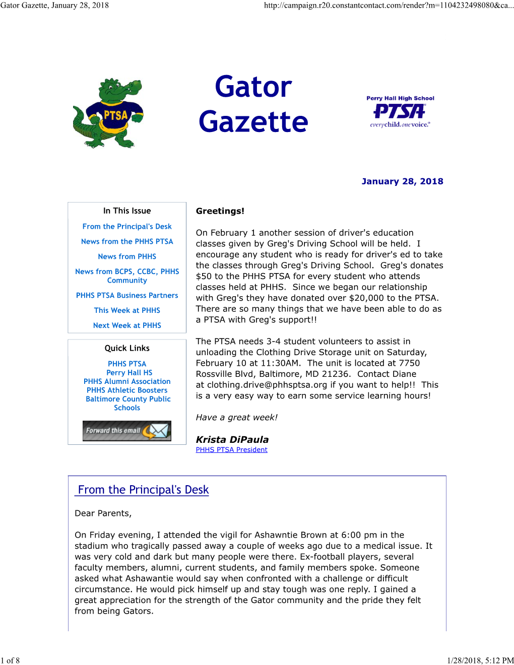 Gator Gazette, January 28, 2018