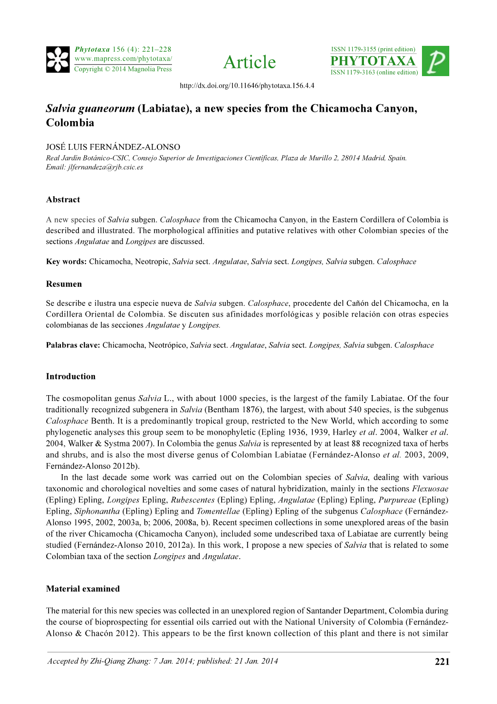 Labiatae), a New Species from the Chicamocha Canyon, Colombia