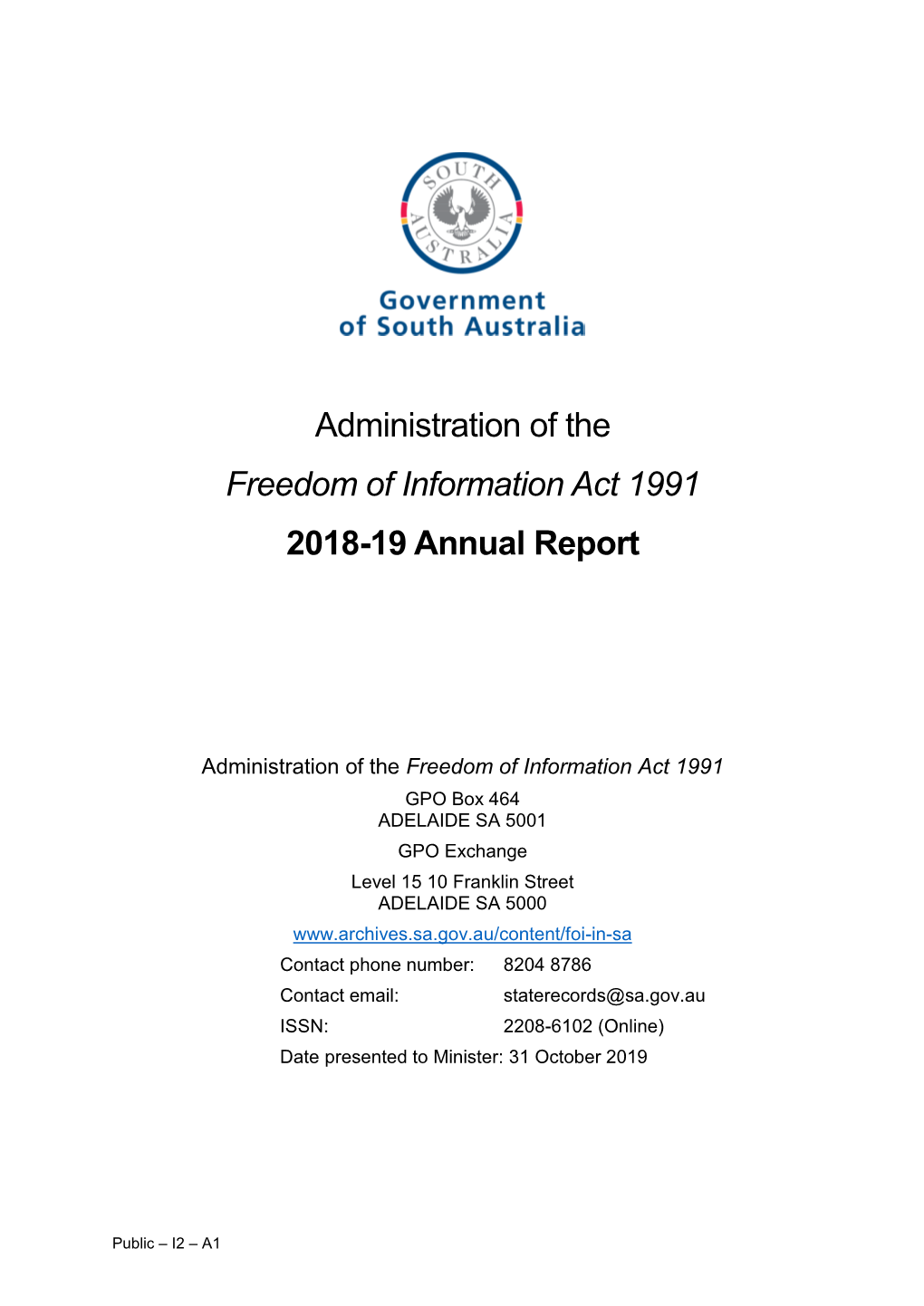 Administration of the Freedom of Information Act 1991 2018-19 Annual Report