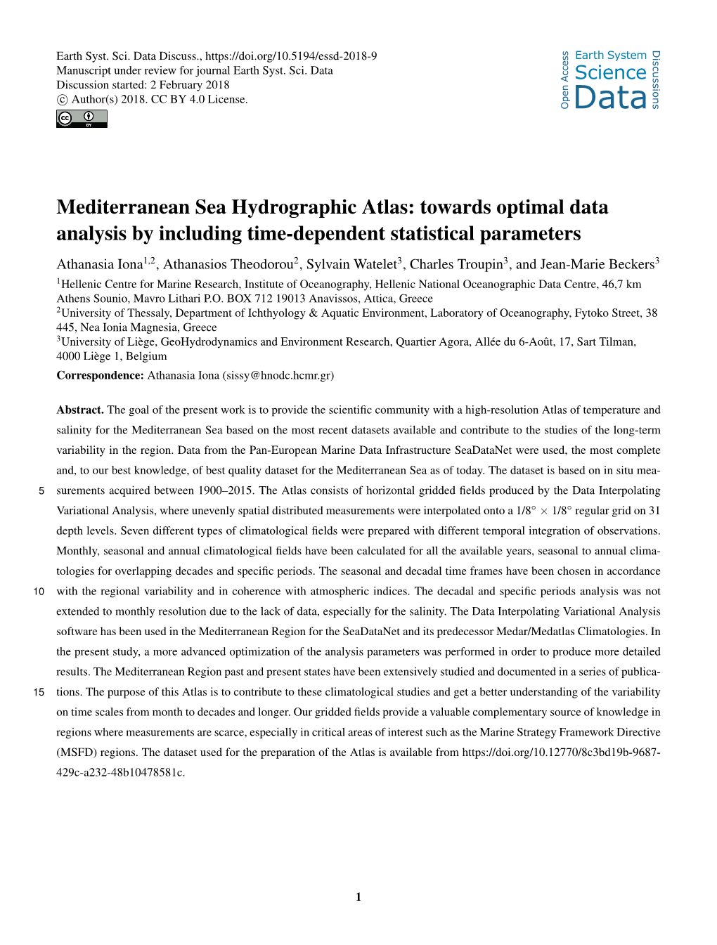 Mediterranean Sea Hydrographic Atlas: Towards Optimal Data Analysis