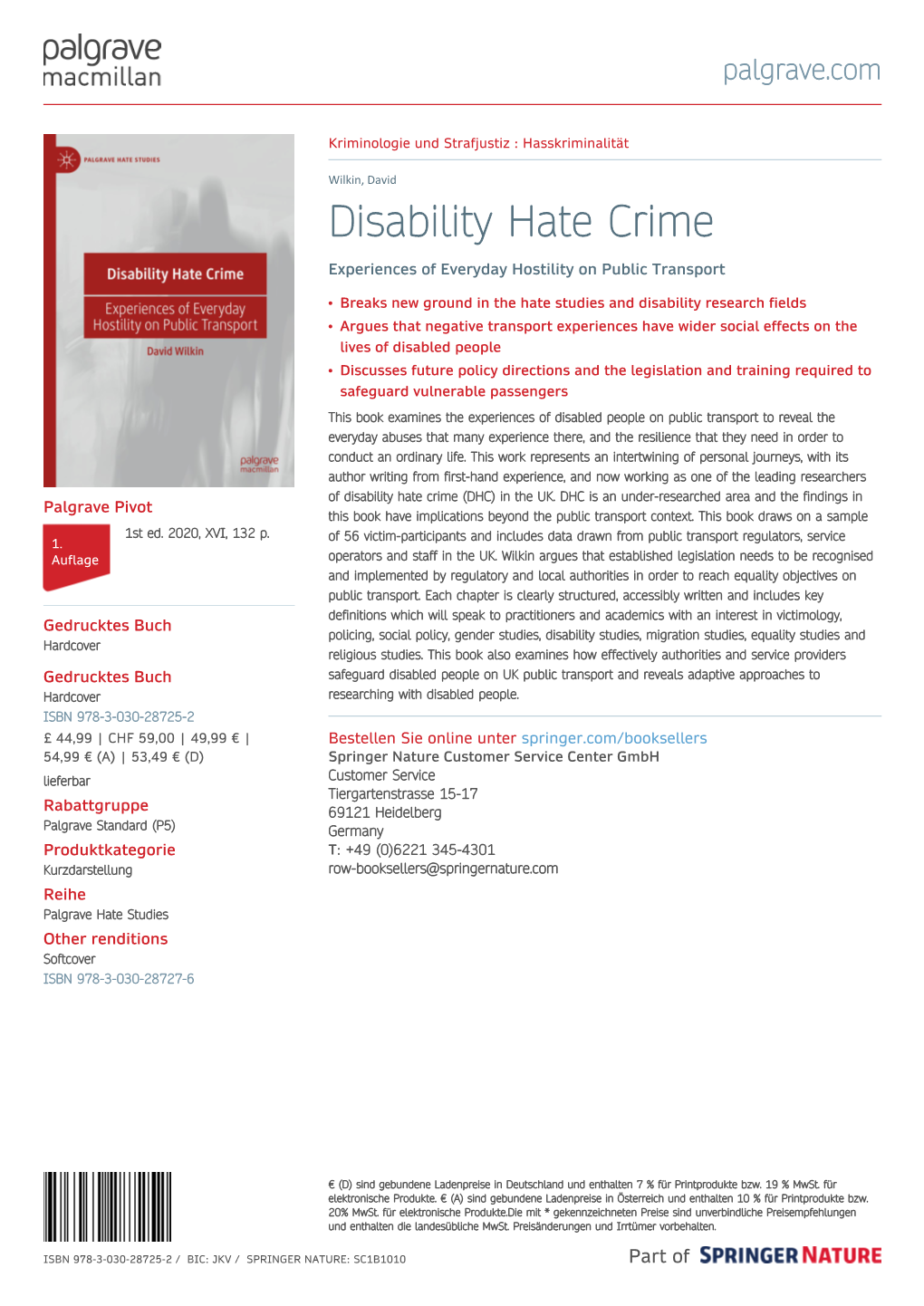 Disability Hate Crime Experiences of Everyday Hostility on Public Transport