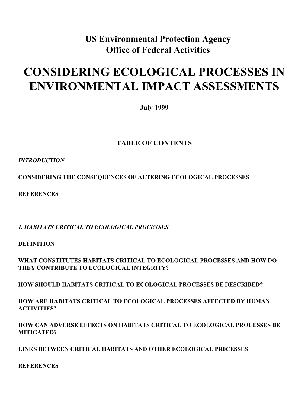 Considering Ecological Processes in Environmental Impact Assessments