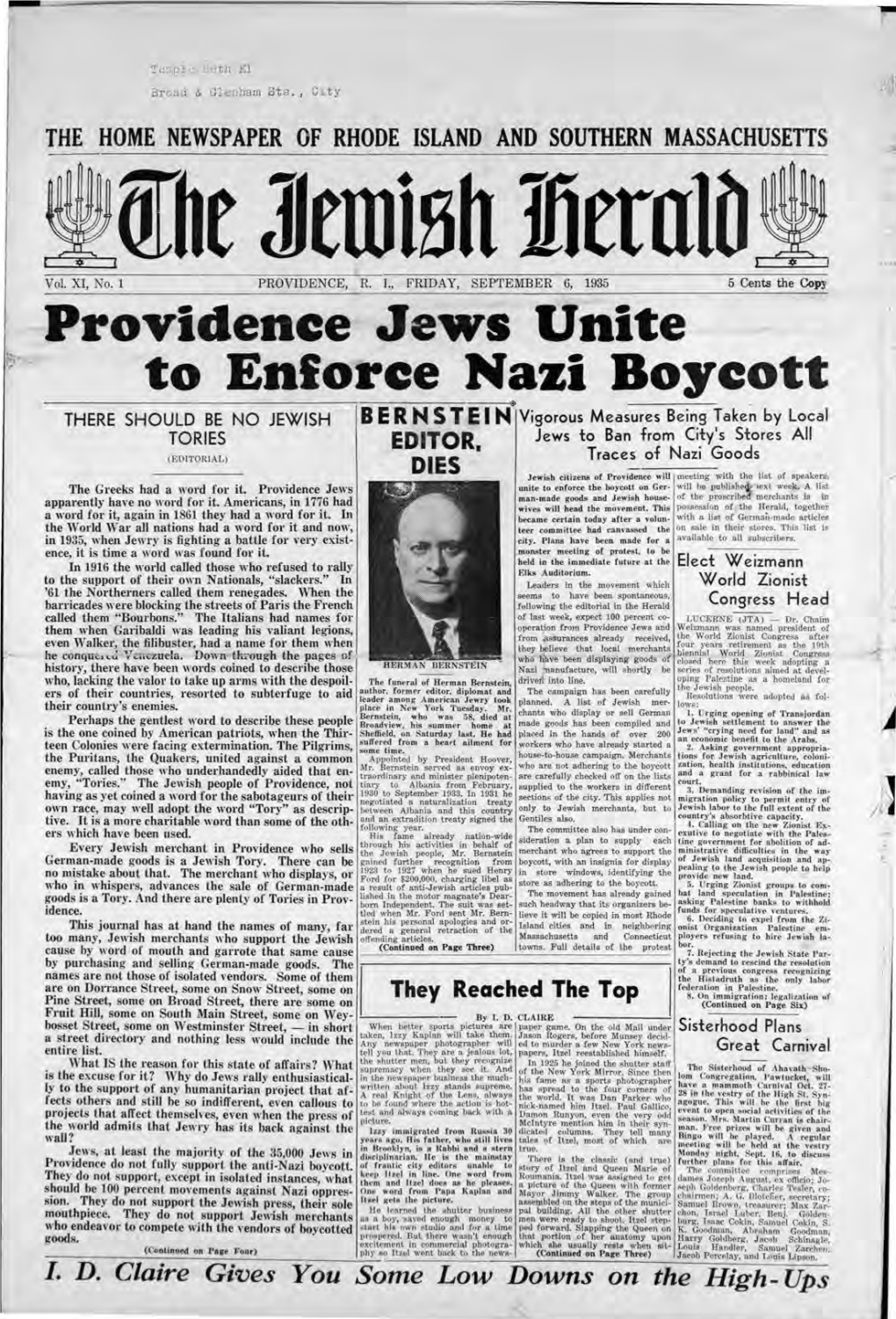 Providence Jews Unite to Enforce Nazi Boycott