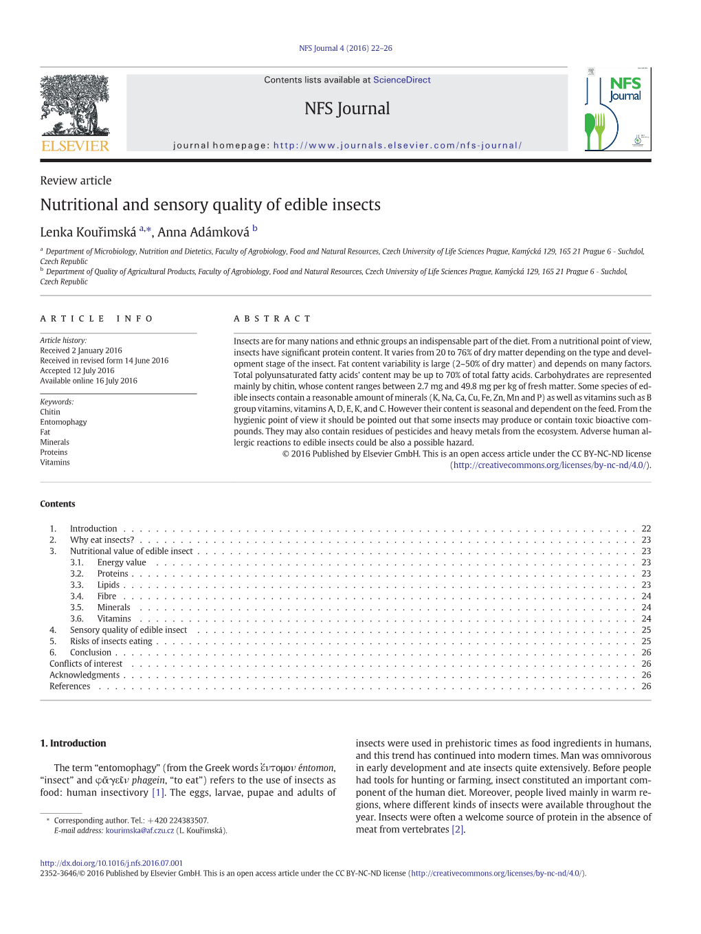 Nutritional and Sensory Quality of Edible Insects
