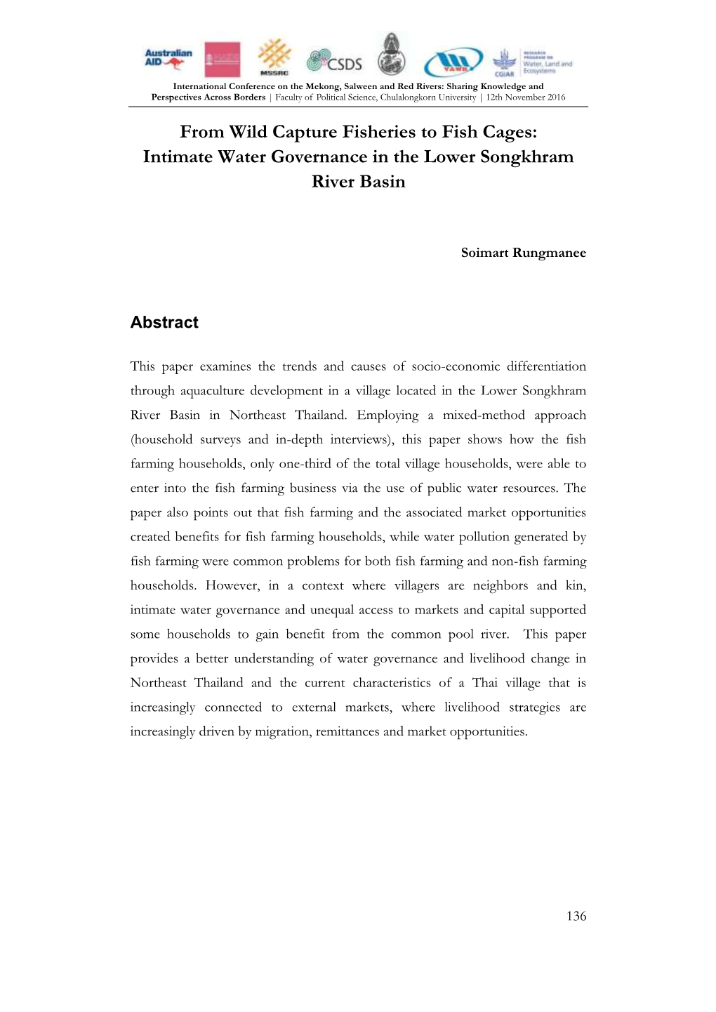 From Wild Capture Fisheries to Fish Cages: Intimate Water Governance in the Lower Songkhram River Basin