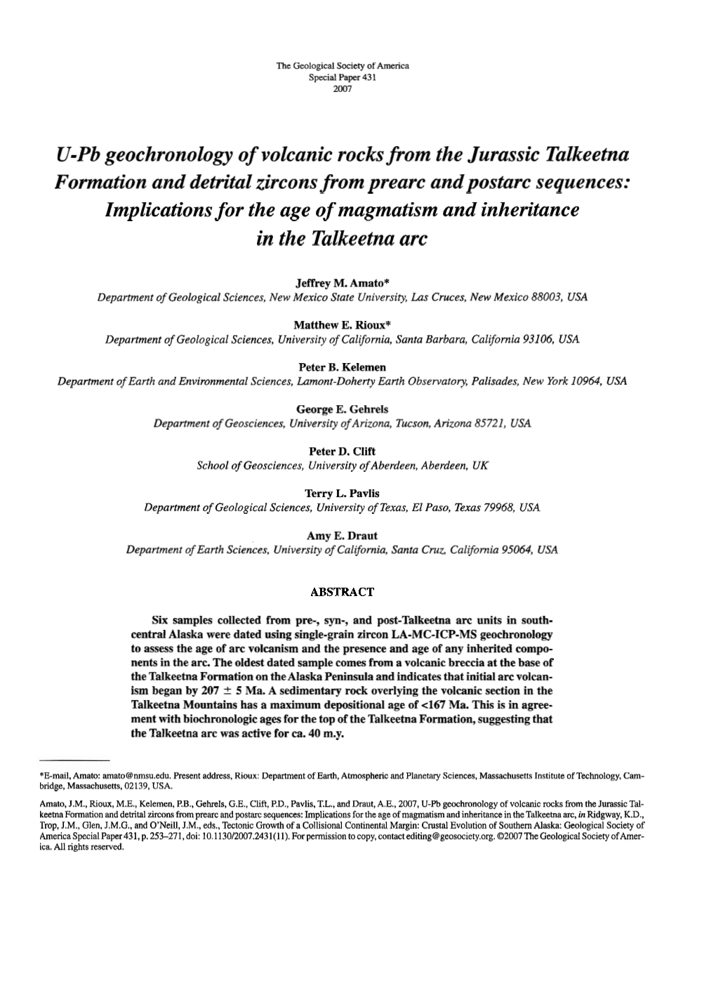 U-Pb Geochronology of Volcanic Rocks from the Jurassic Talkeetna