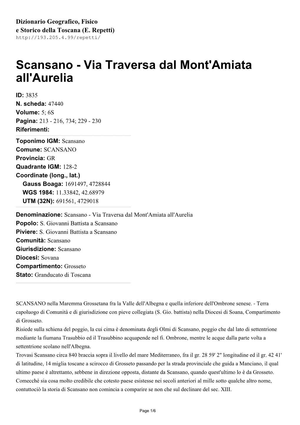 Scansano - Via Traversa Dal Mont'amiata All'aurelia