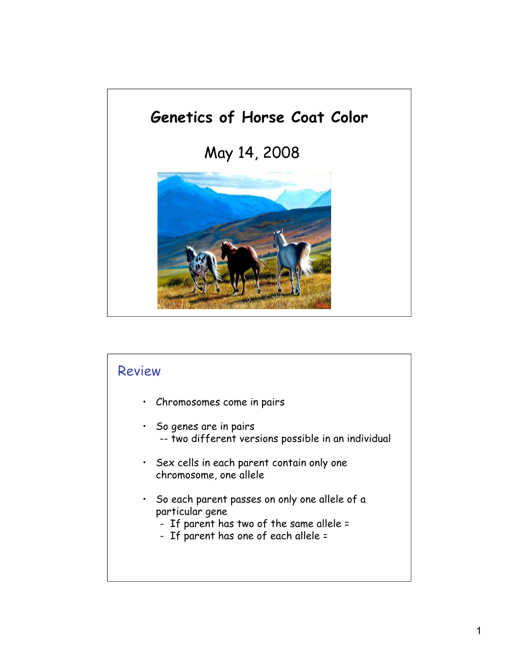 Genetics of Horse Coat Color May 14, 2008