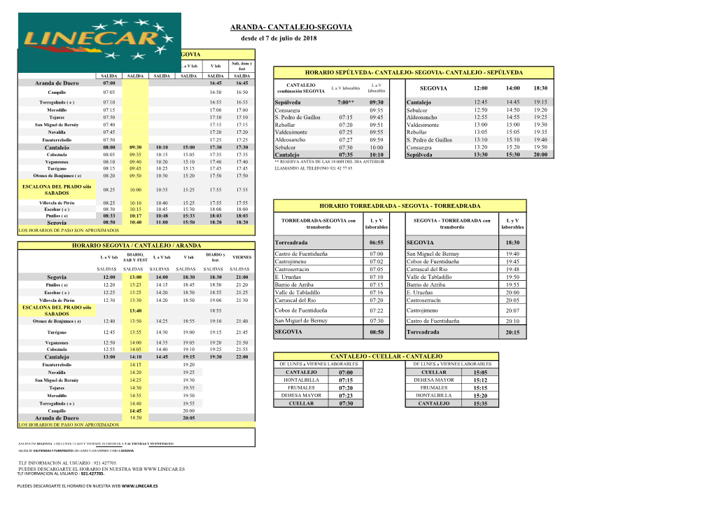 CANTALEJO-SEGOVIA Desde El 7 De Julio De 2018