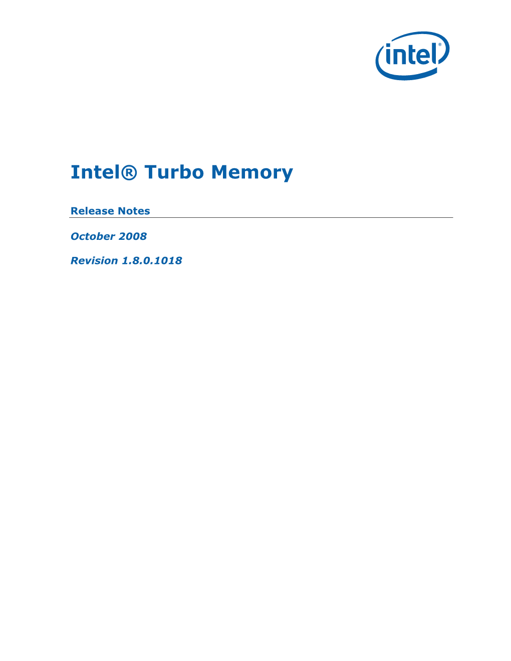 Release Notes for Intel(R) Turbo Memory V1.7