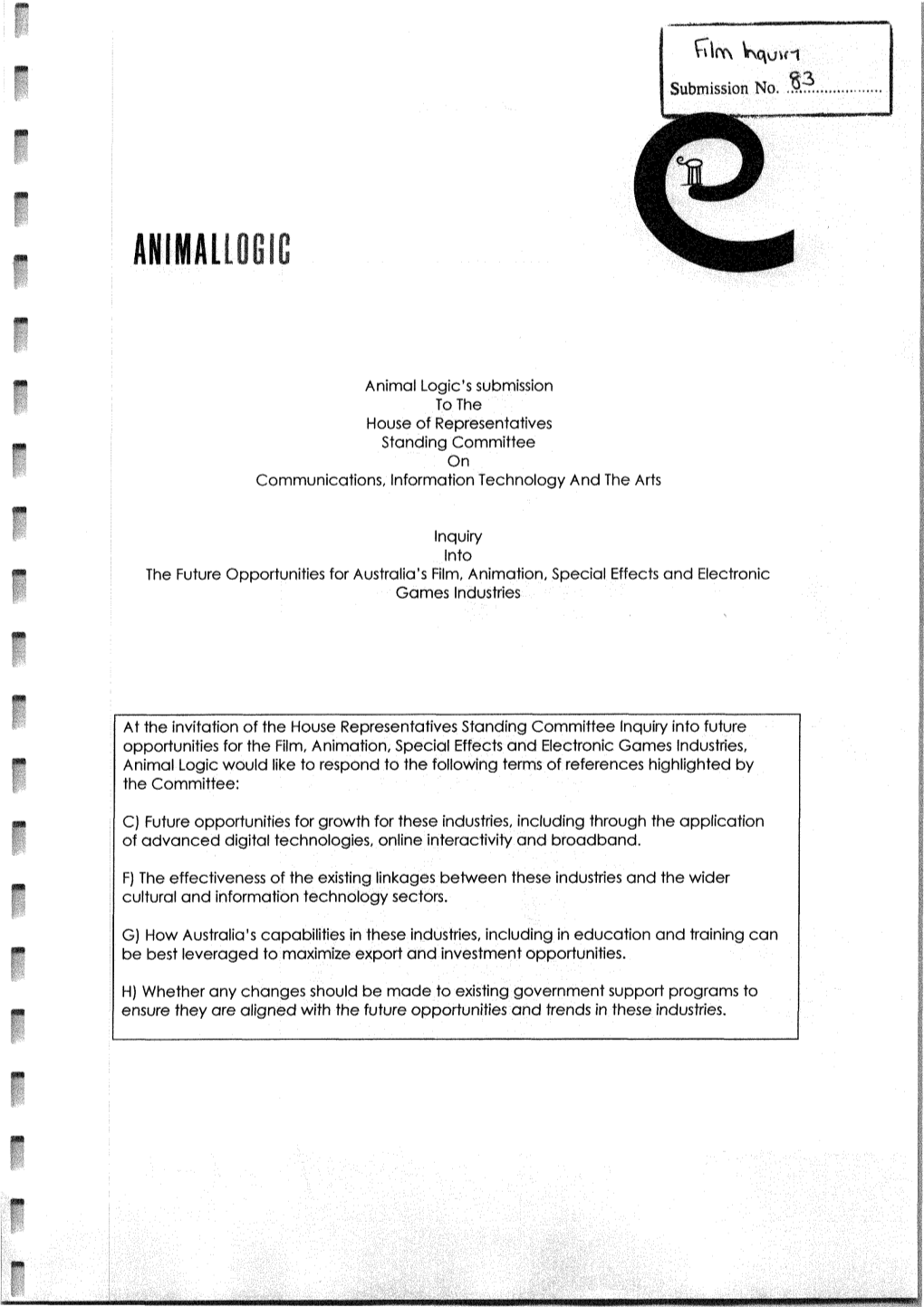 Animal Logic's Submission to the House of Representatives Standing Committee on Communications, Information Technology and the Arts