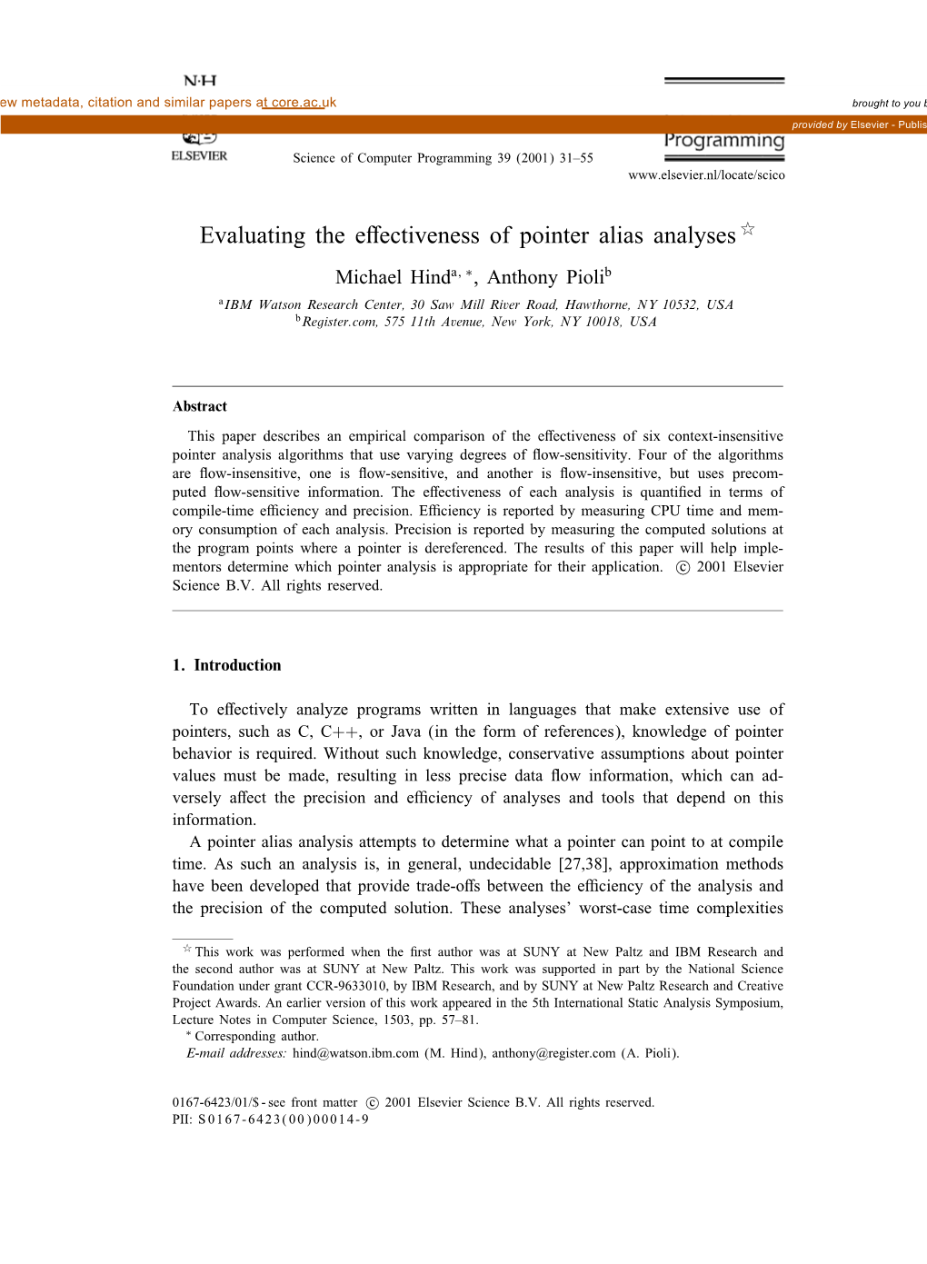 Evaluating the Effectiveness of Pointer Alias Analyses