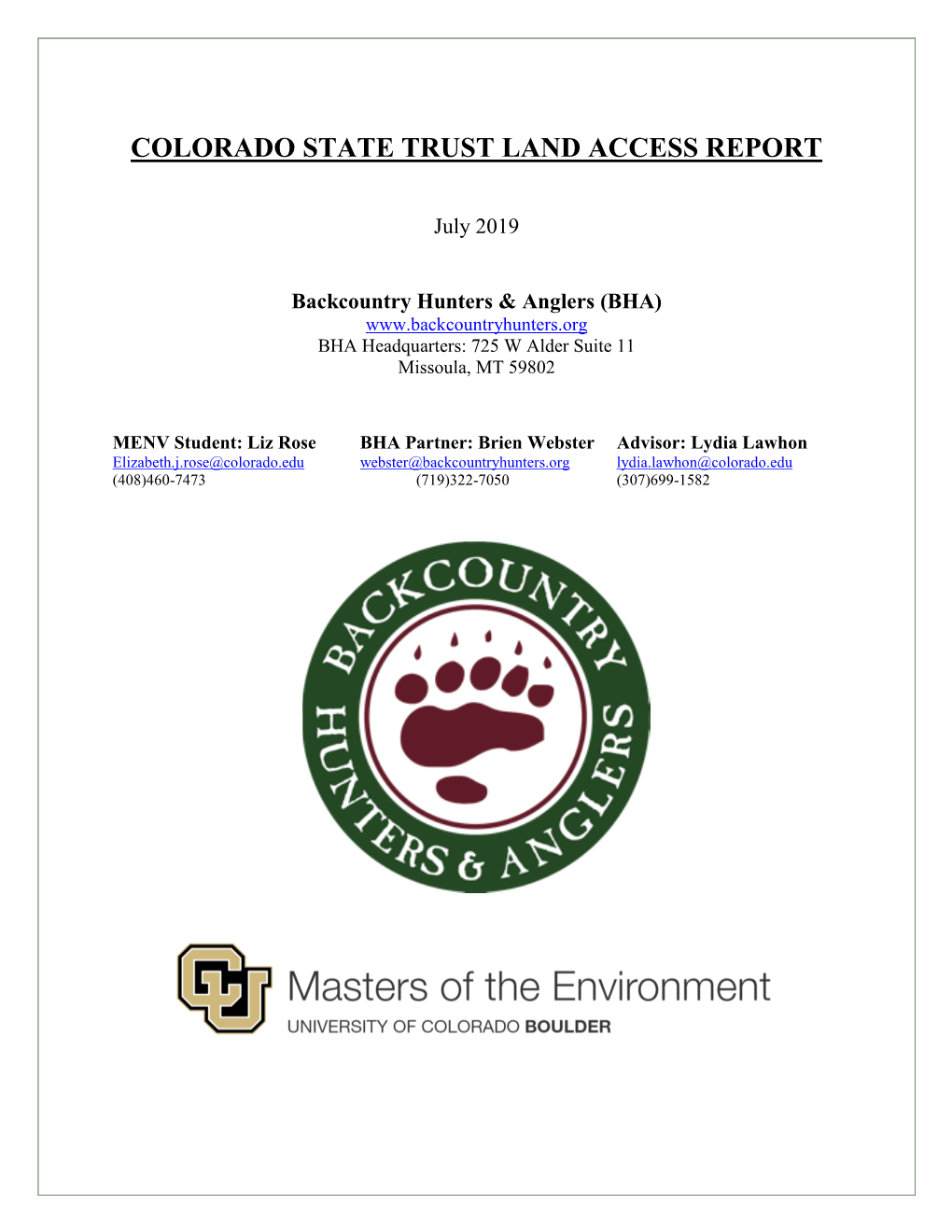 Colorado State Trust Land Access Report