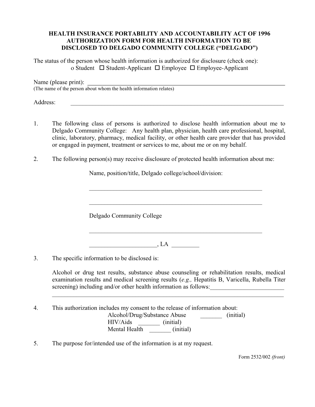 Hipaa Authorization Form