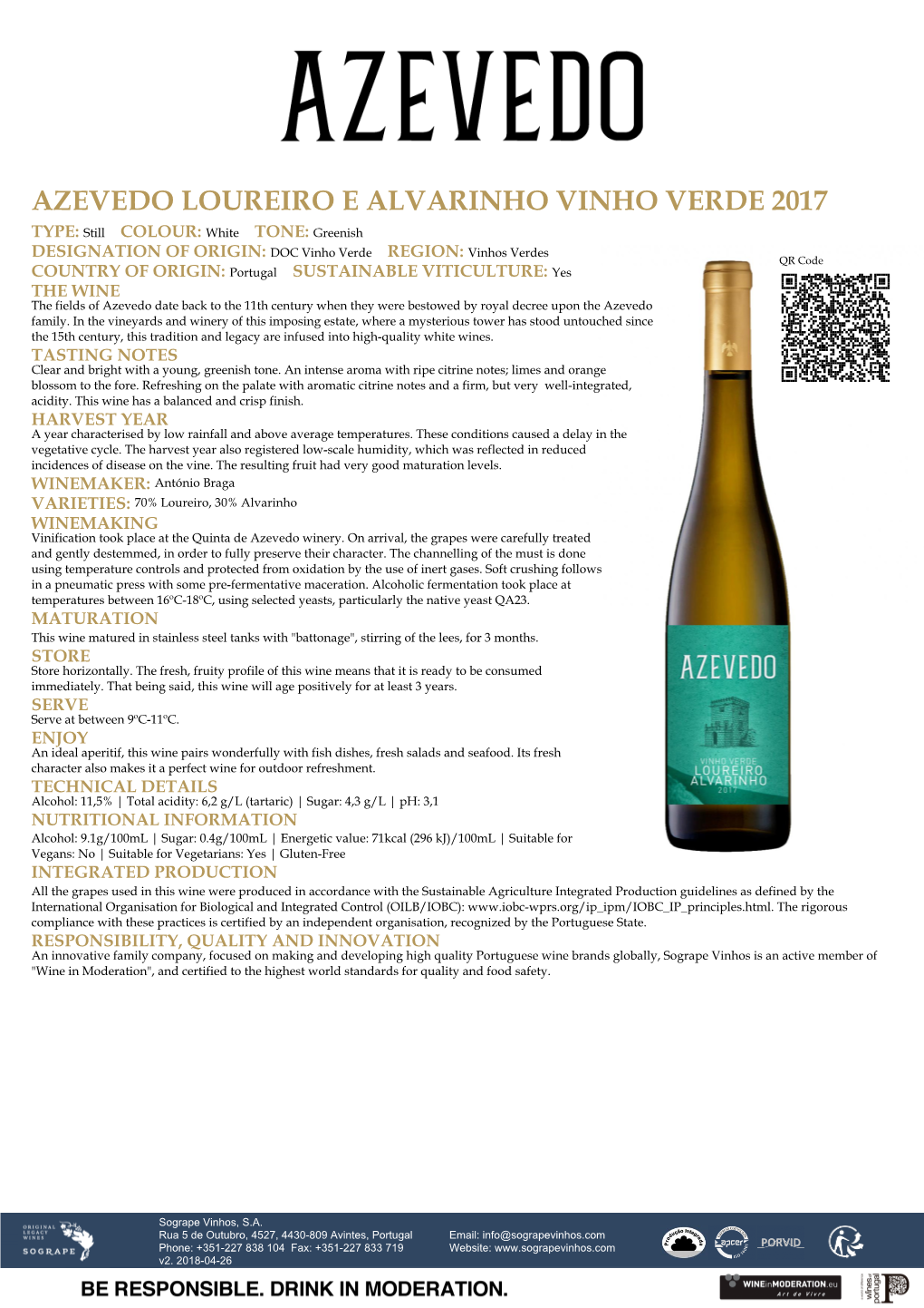 Azevedo Loureiro E Alvarinho Vinho Verde 2017