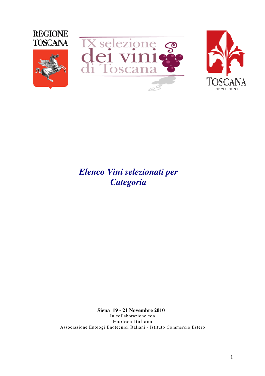 Elenco Vini Selezionati Per Categoria