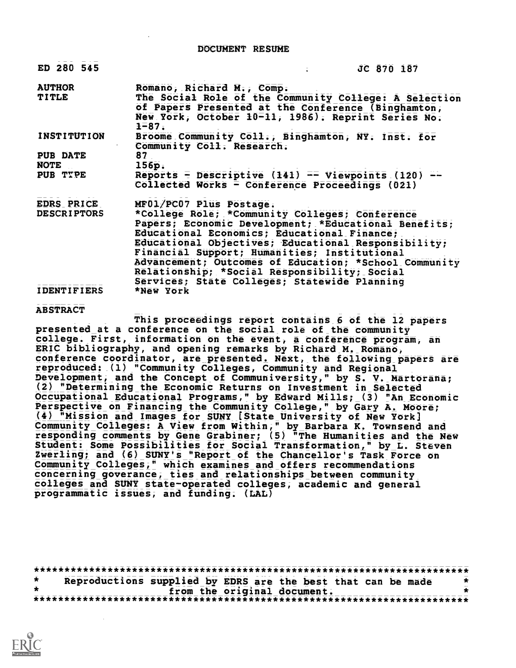 A Selection of Papers Presented at the Conference (Binghamton, New York, October 10-11, 1986)