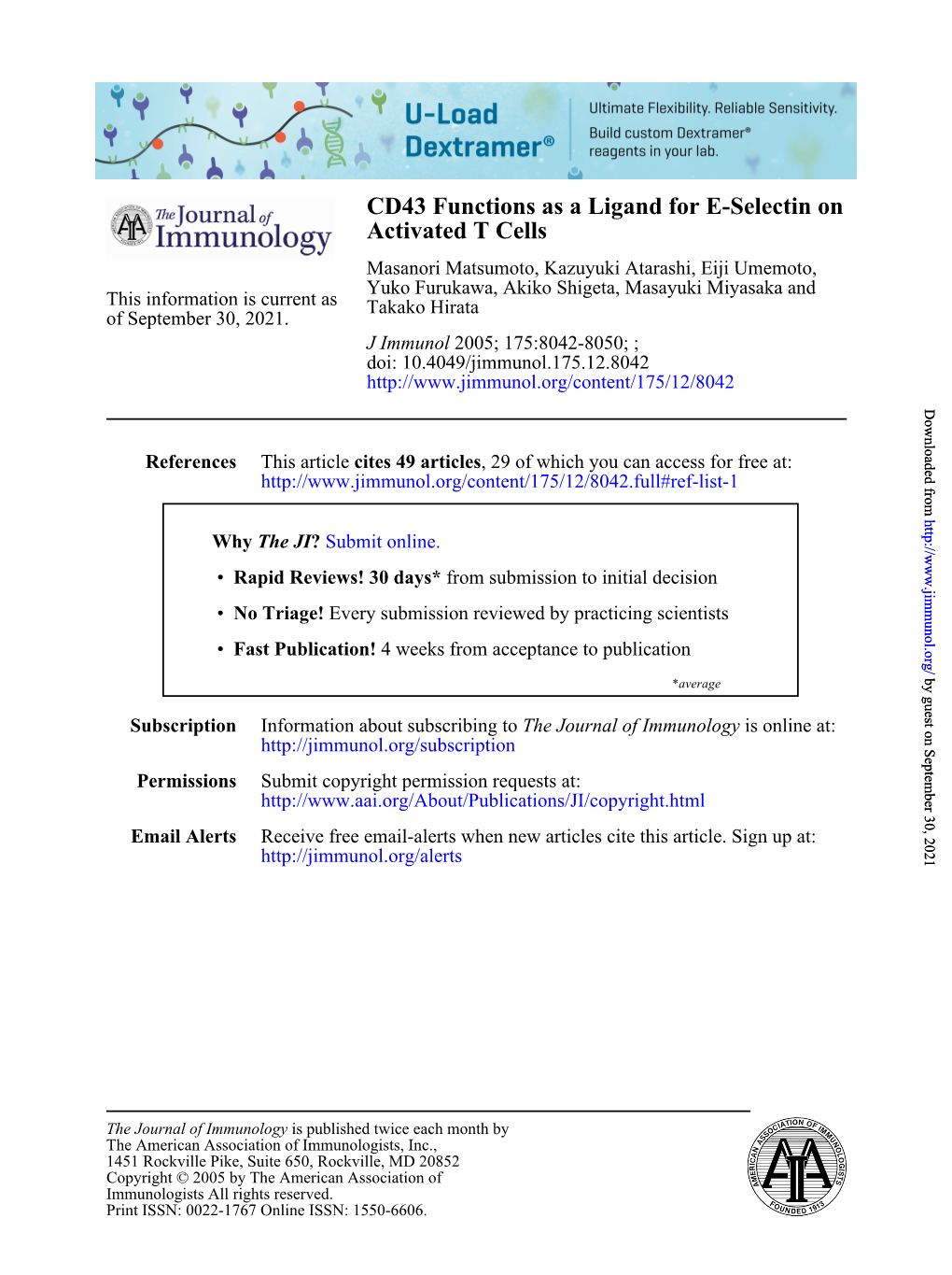 Activated T Cells CD43 Functions As a Ligand for E-Selectin On