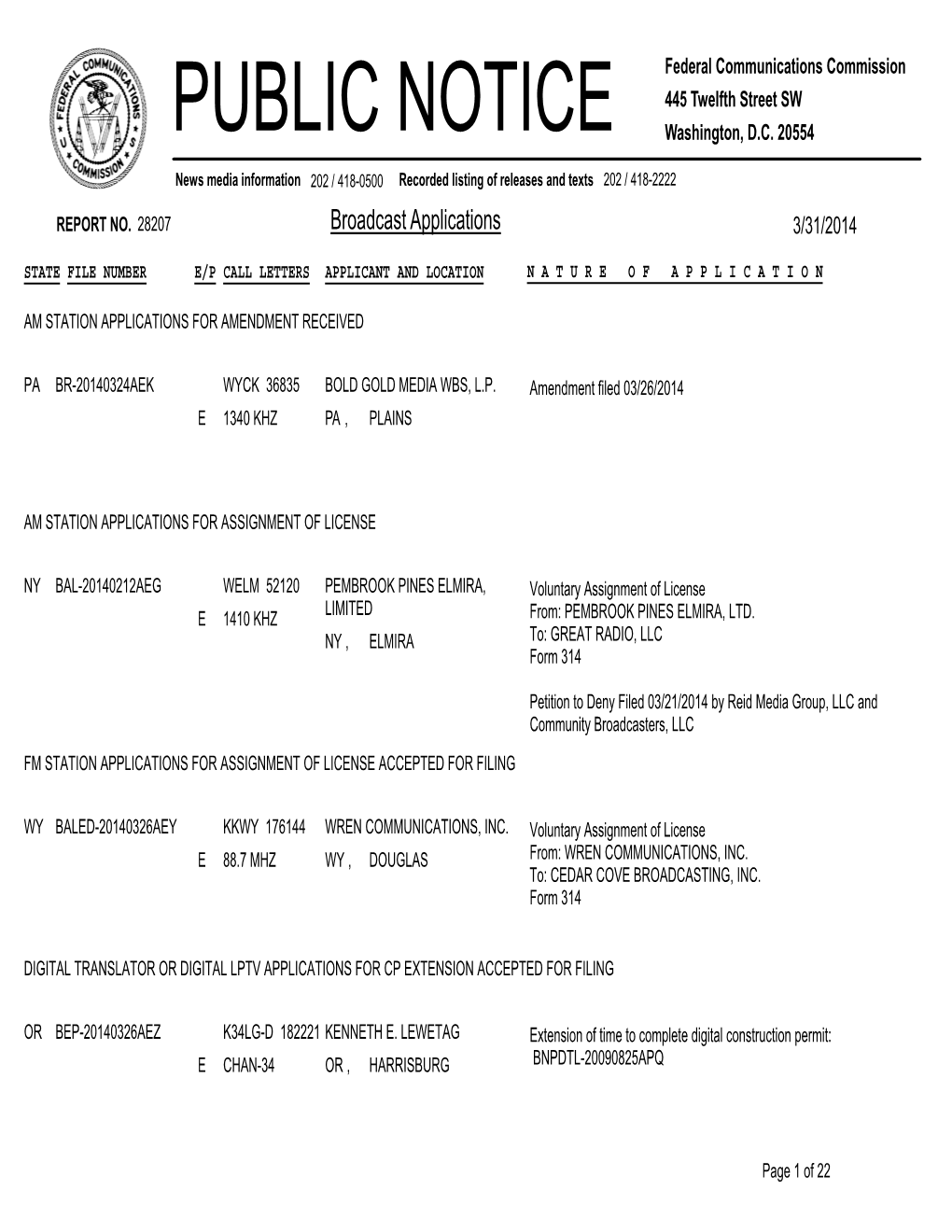 Broadcast Applications 3/31/2014