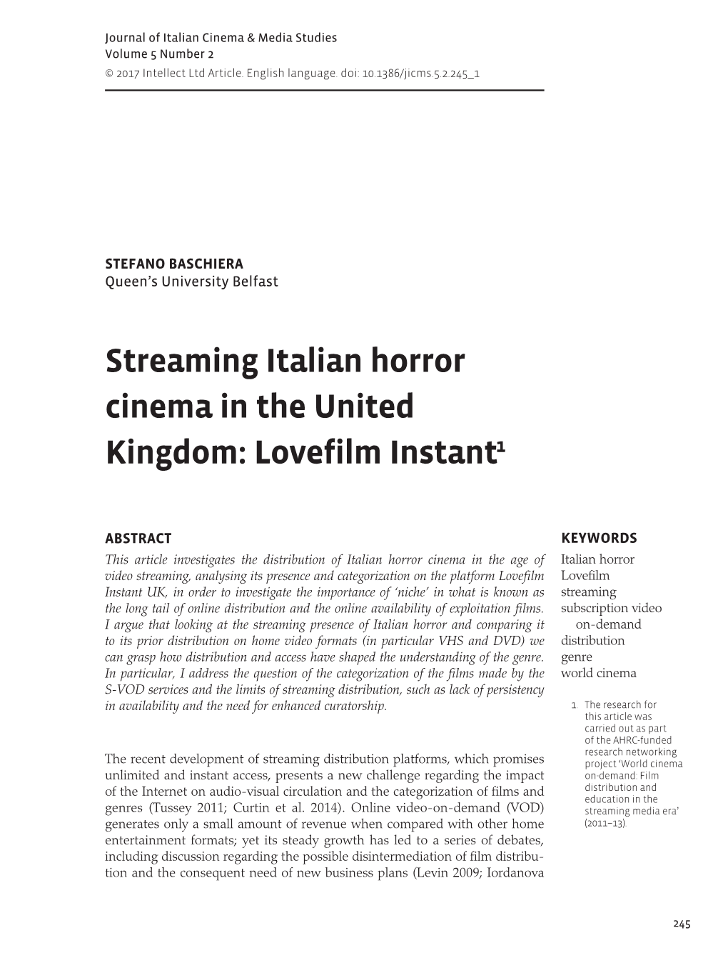 Streaming Italian Horror Cinema in the United Kingdom: Lovefilm Instant1