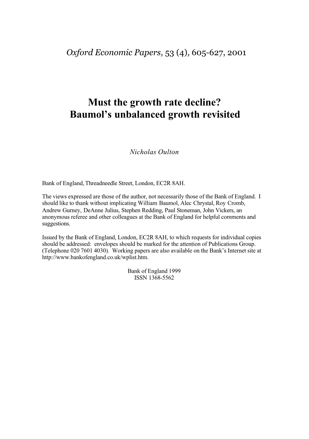 Must the Growth Rate Decline? Baumol's Unbalanced Growth Revisited