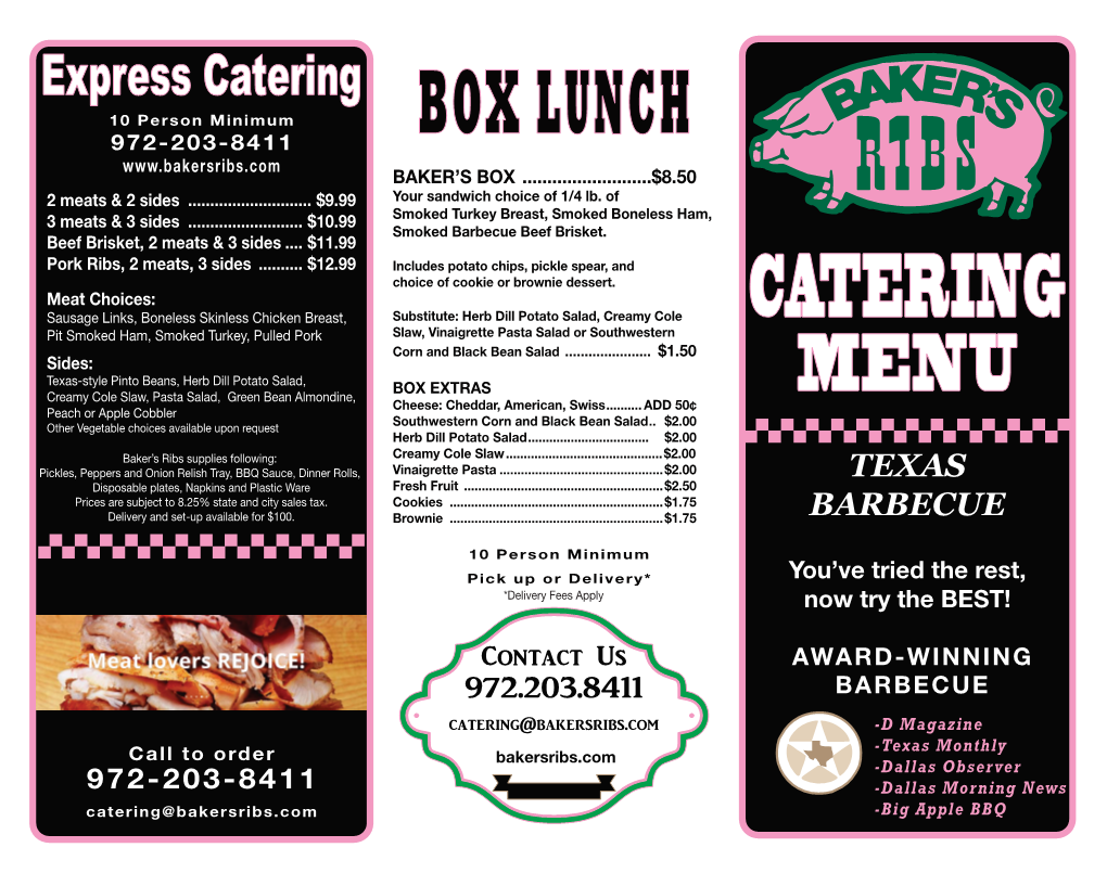 Express Catering 10 Person Minimum 972-203-8411 BAKER’S BOX