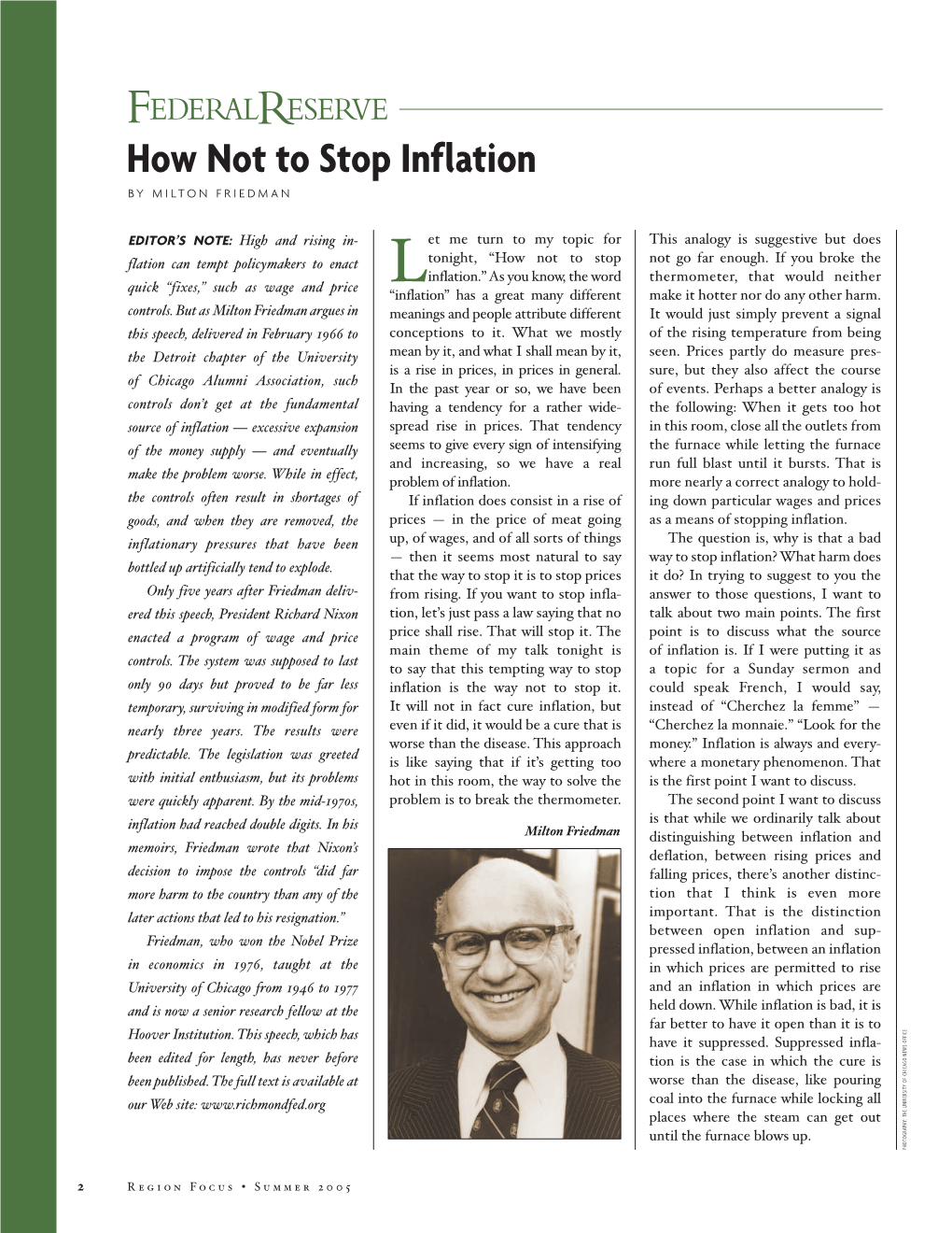 How Not to Stop Inflation by MILTON FRIEDMAN