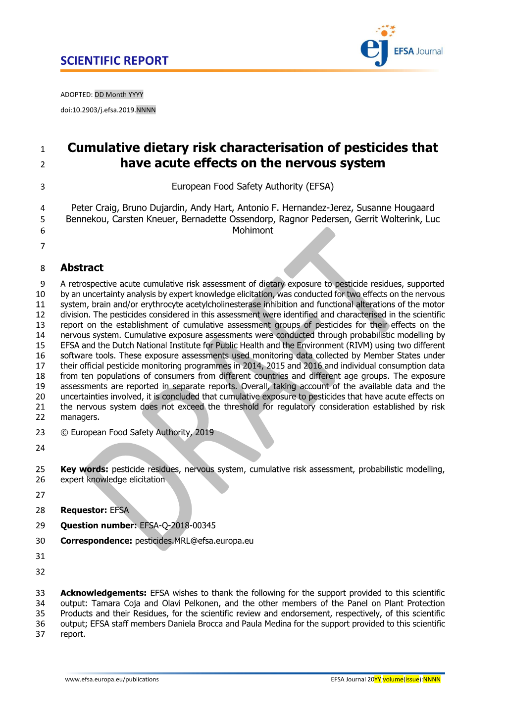 EFSA Scientific Report on the Establishment of Cags for Their Effects on the Nervous 52 System