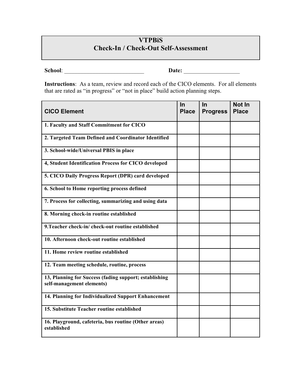 Check-In / Check-Out Self-Assessment