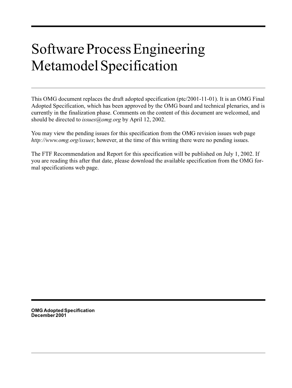 Software Process Engineering Metamodel Specification