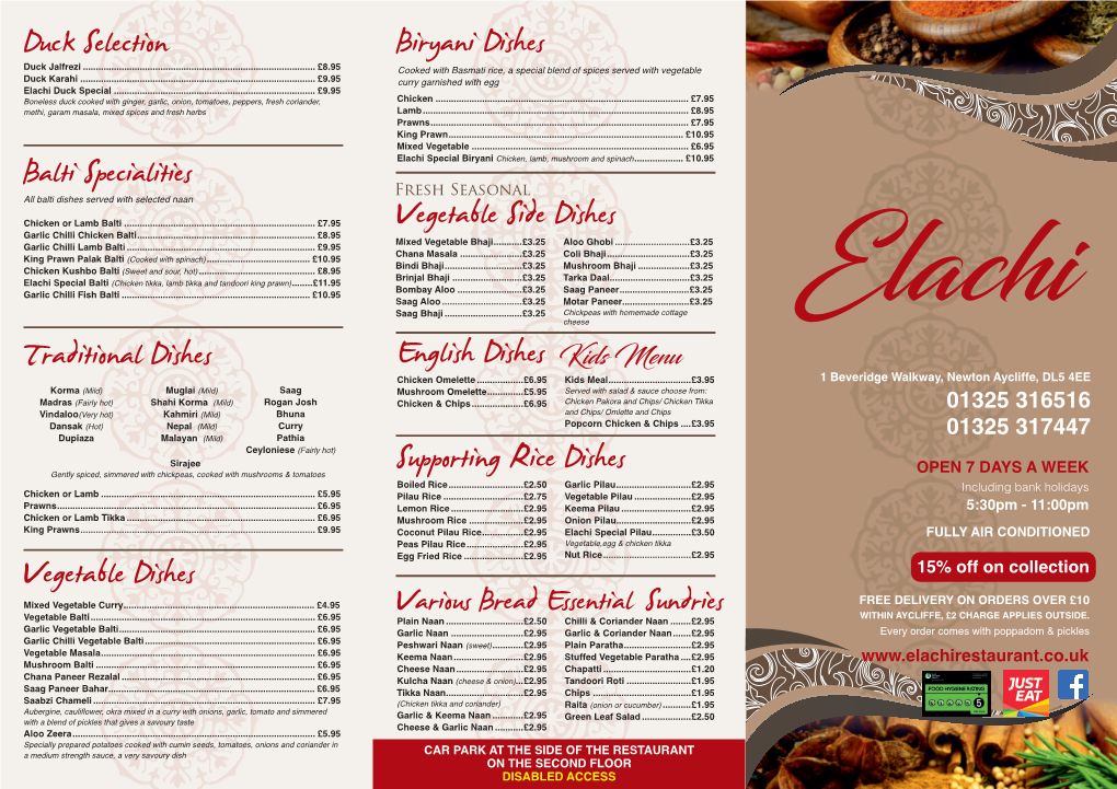 Aycliffe Spice Menu