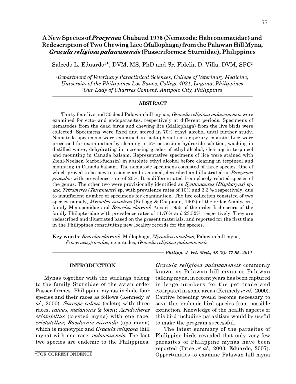 5. a New Species of Procyrnea Chabaud 1975