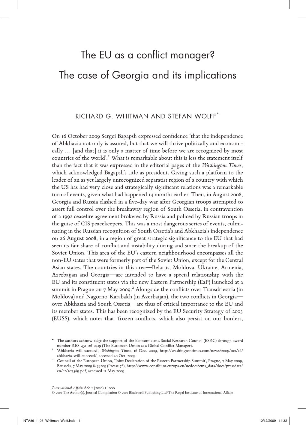The EU As a Conflict Manager? the Case of Georgia and Its Implications