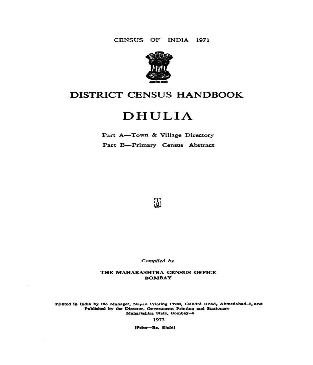 District Census Handbook, Dhulia, Part