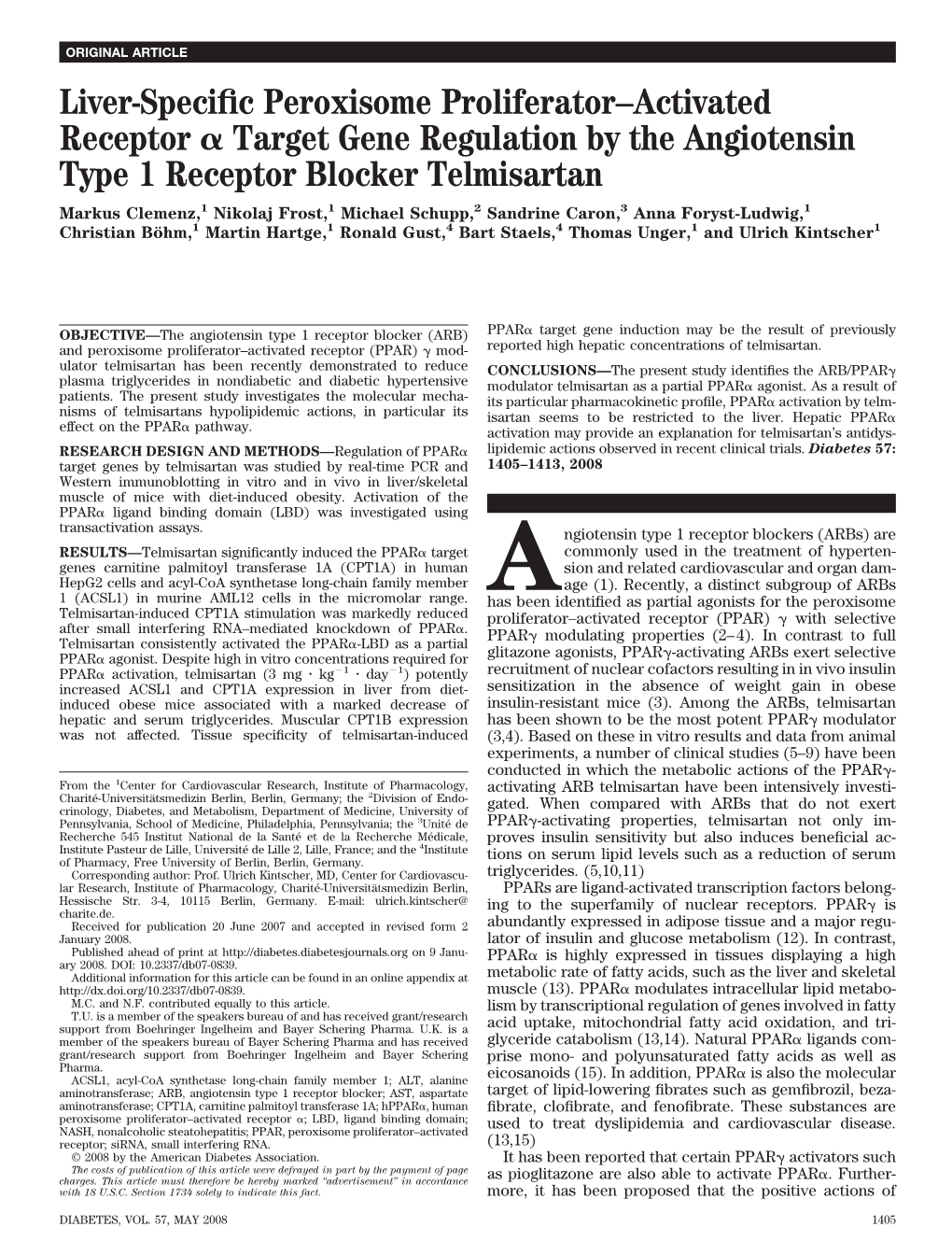 Liver-Specific Peroxisome Proliferator–Activated Receptor Target Gene