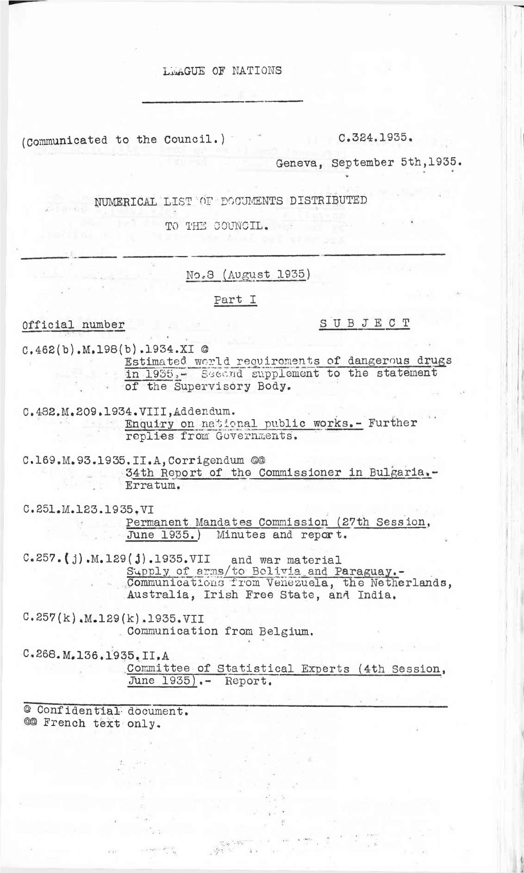 L'ùo.GUE of NATIONS C.324,1935. Geneva, September 5Th,1935