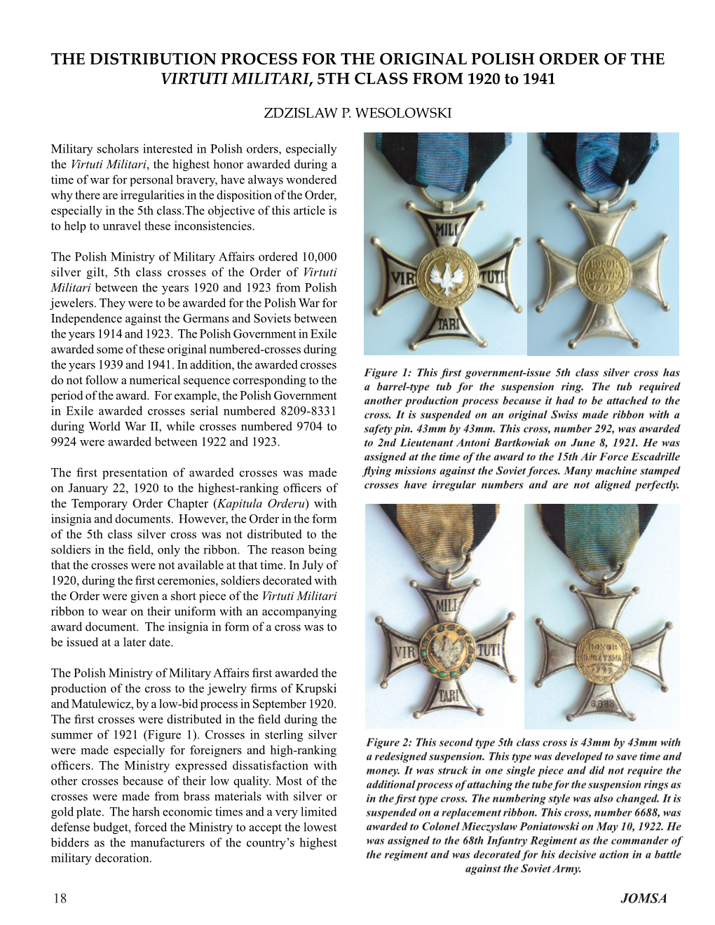 THE DISTRIBUTION PROCESS for the ORIGINAL POLISH ORDER of the VIRTUTI MILITARI, 5TH CLASS from 1920 to 1941