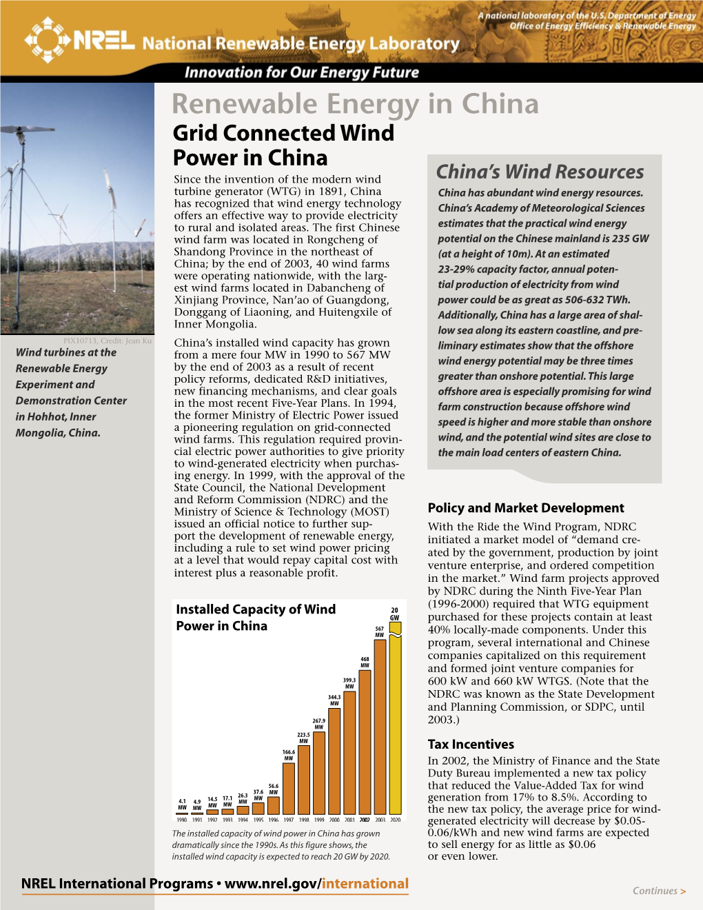 Grid Connected Wind Power in China