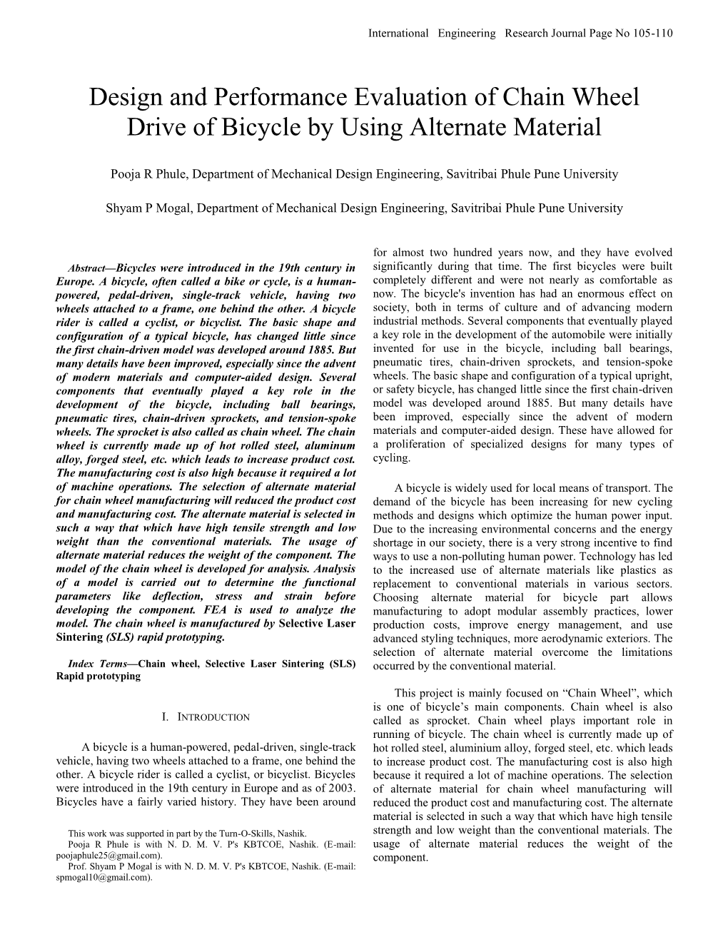 Design and Performance Evaluation of Chain Wheel Drive of Bicycle by Using Alternate Material