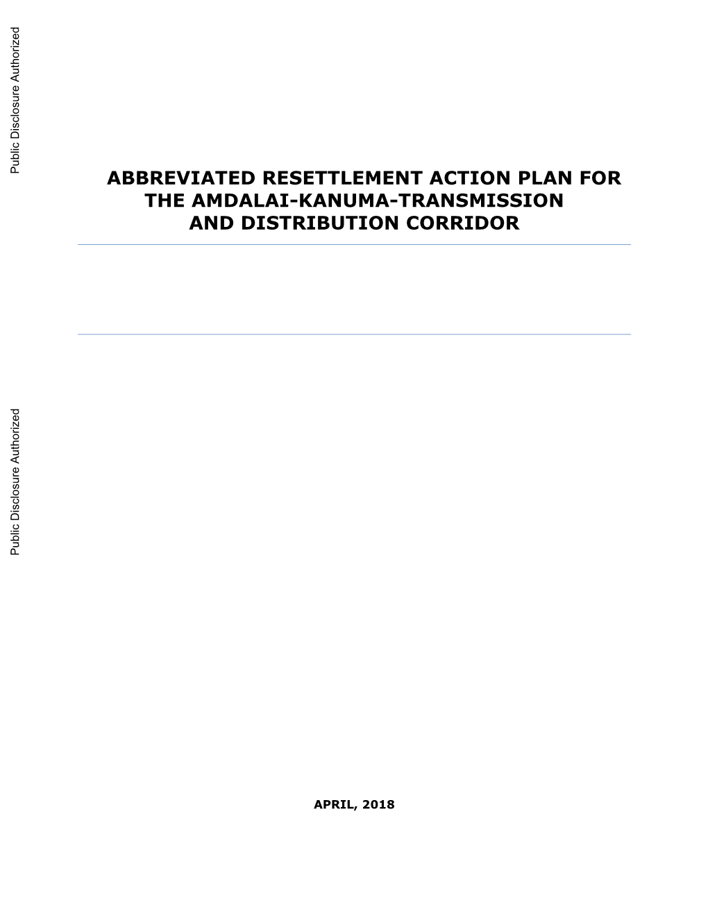 Abbreviated Resettlement Action Plan for the Amdalai-Kanuma-Transmission and Distribution Corridor