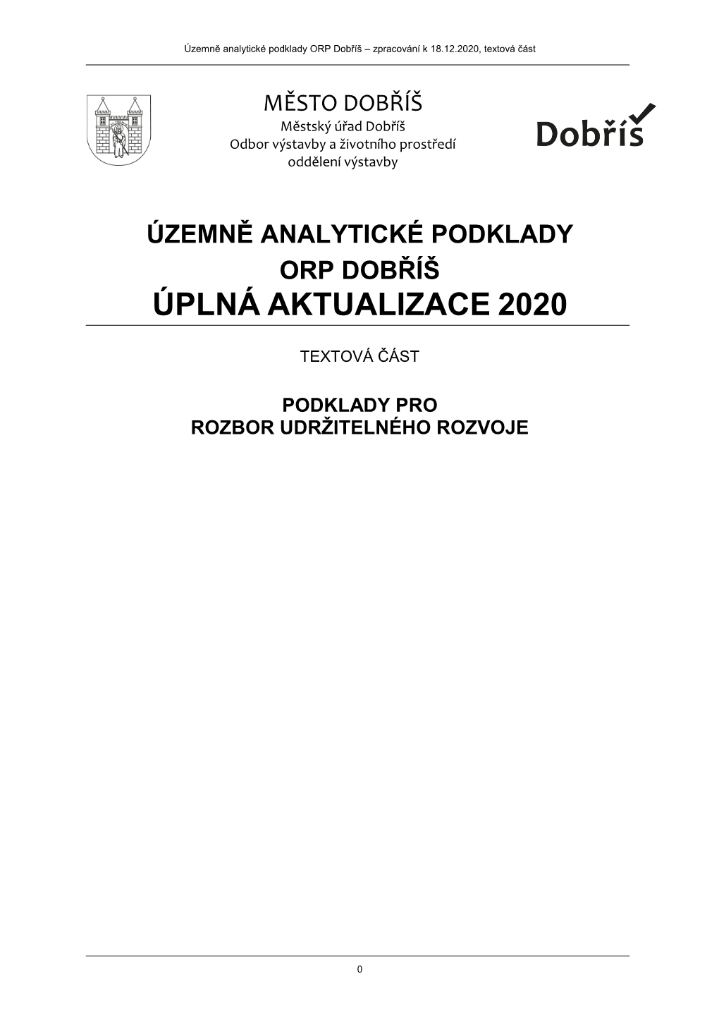 Územně Analytické Podklady Orp Dobříš Úplná Aktualizace 2020