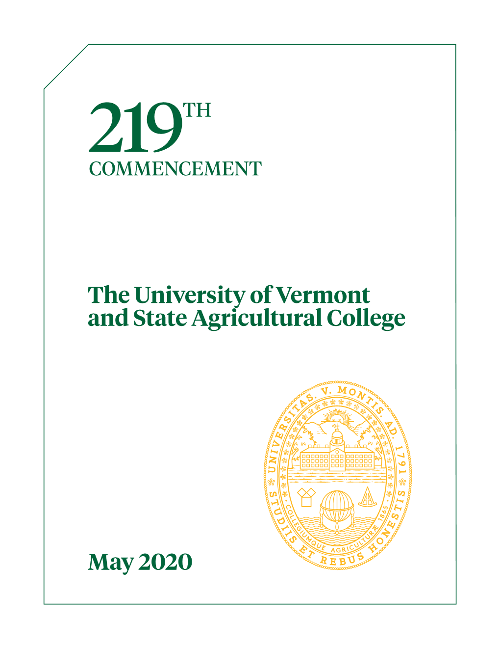 The University of Vermont and State Agricultural College May 2020