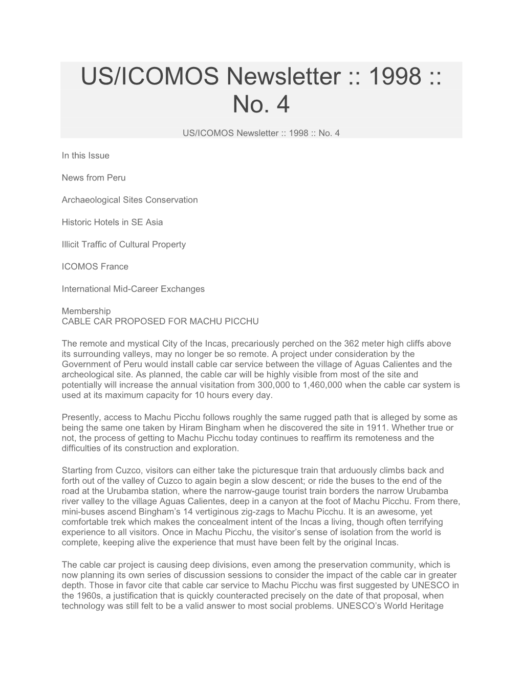 US/ICOMOS Newsletter :: 1998 :: No. 4